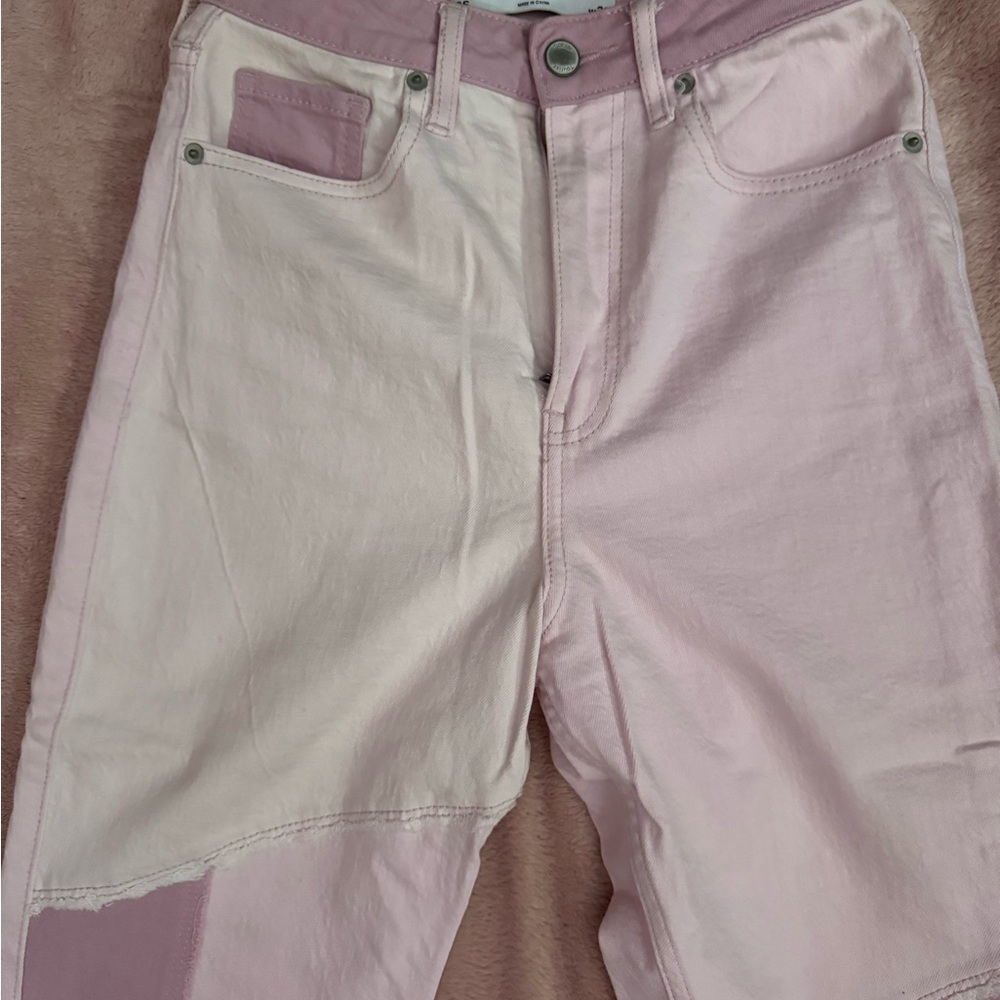 Pink Color Block Jeans